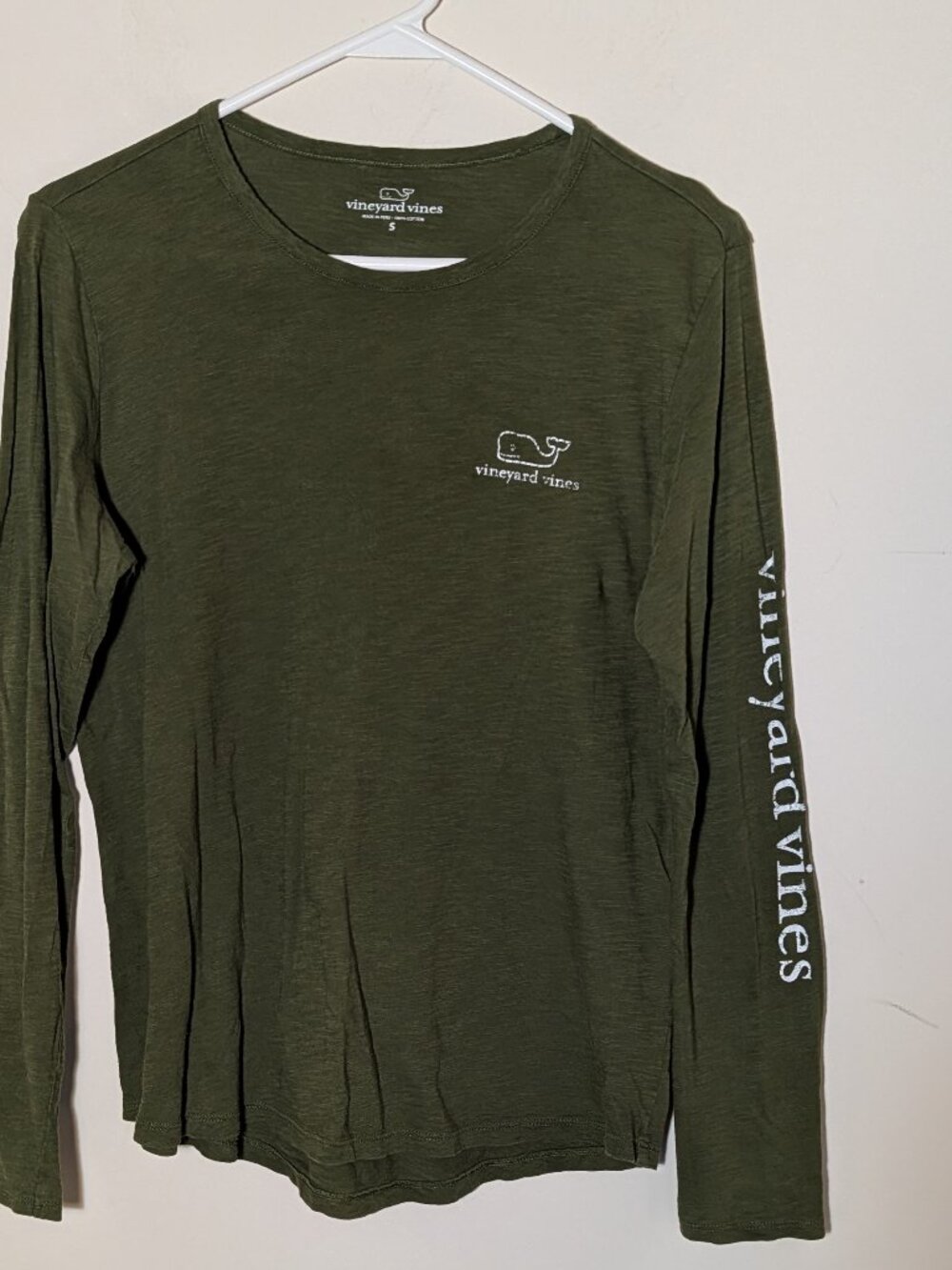 Vineyard VInes 100% Cotton Crew Neck Long Sleeve Graphic Tee Sz S Moss Green